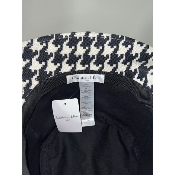 Christian Dior Houndstooth Black White Jacquard Cotton Logo Sun Bucket Hat 57 main image 7